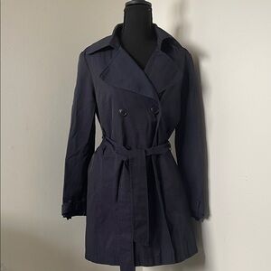 DKNYC Navy Double-Breasted Short Trench Coat